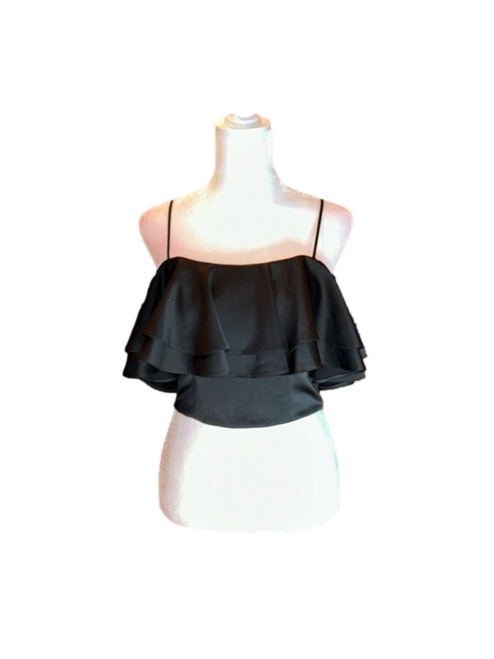 TOPSHOP Black Crop Ruffle Halter Top Size 6